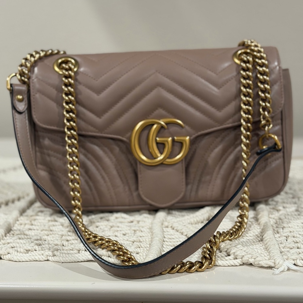 Gucci Taupe Quilted Leather Shoulder Bag with Gold Hardware